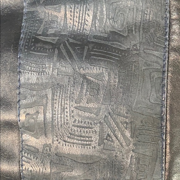 VINTAGE 80s Etched Navy Blue Leather Jacket - Picture 8 of 8